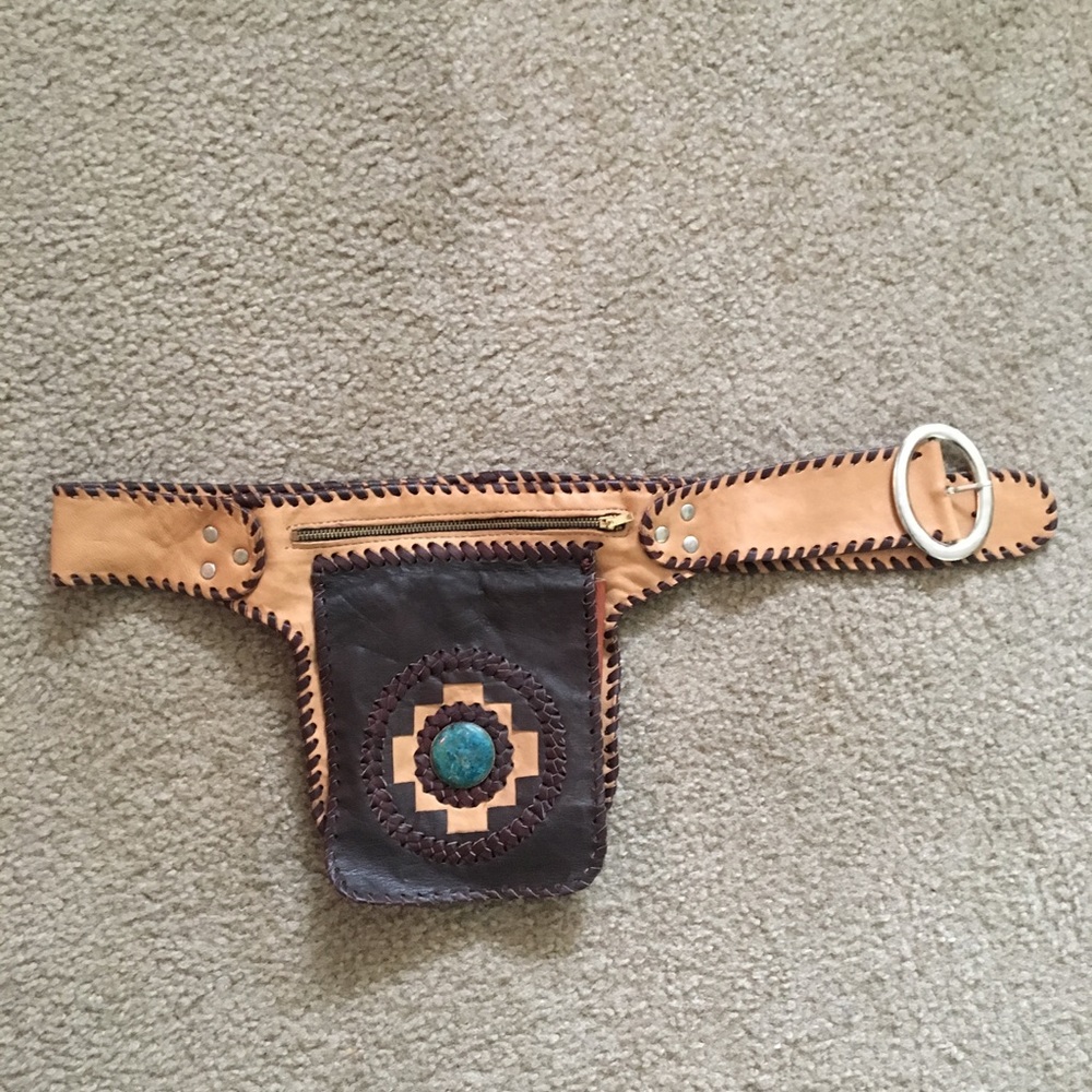 Leather Festival Belt with Peruvian Turquoise